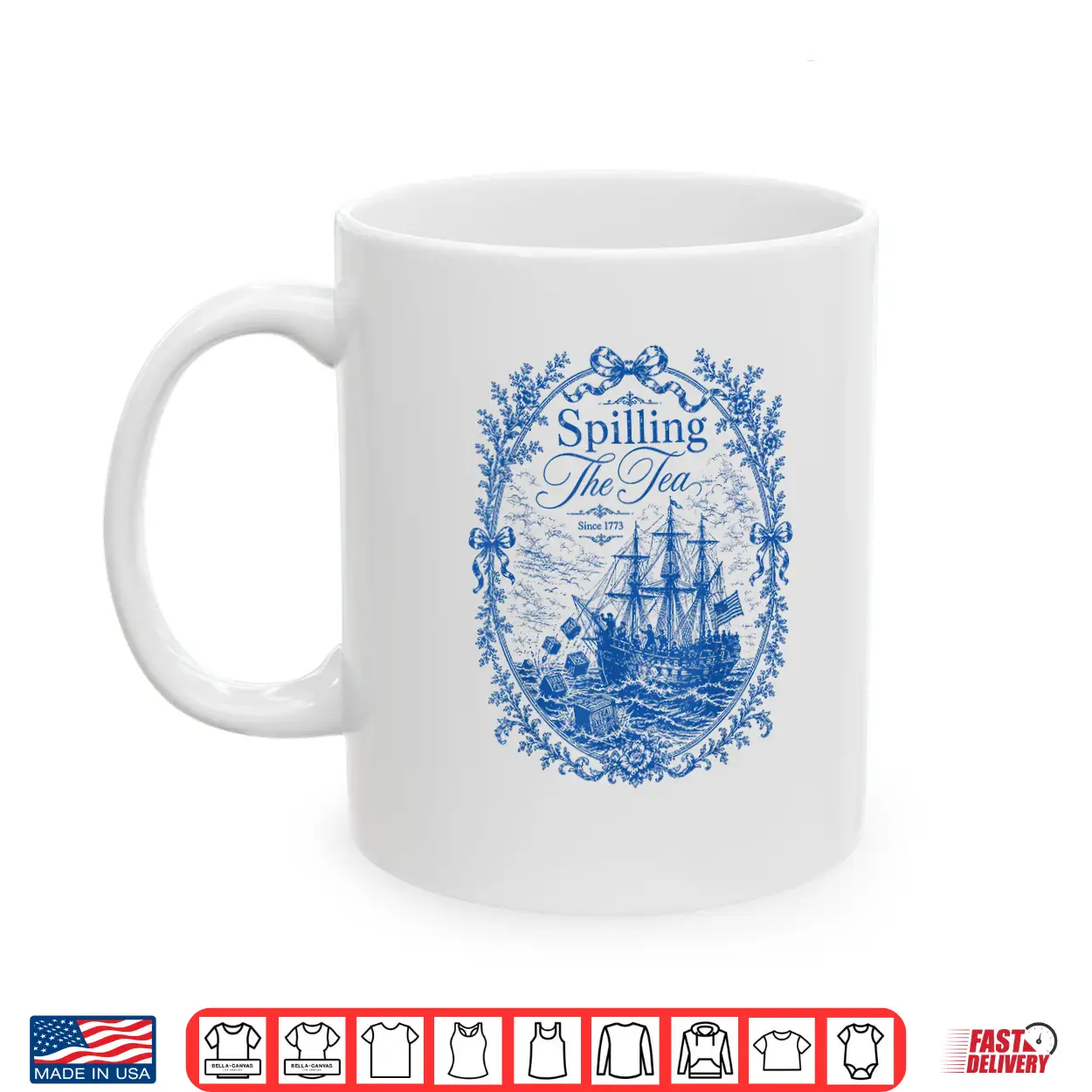 Blue Toile Spilling The Tea Since 1773 Party History Pun Shirt Blue Toile Spilling The Tea Since 1773 Party History Pun Shirt