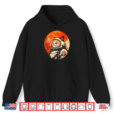 Hoodie Lucky Space Cat Astronaut Japanese Kanji Cosmic Shirt