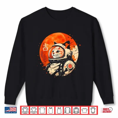 Sweatshirt Lucky Space Cat Astronaut Japanese Kanji Cosmic Shirt