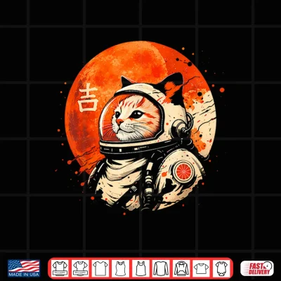 Design Lucky Space Cat Astronaut Japanese Kanji Cosmic Shirt