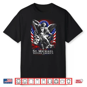 St. Michael Defend America Archangel Patriot Usa Flag Shirt