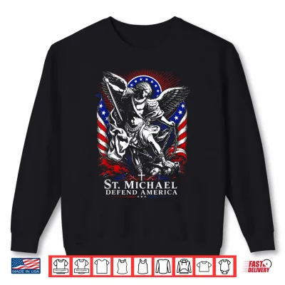 Sweatshirt St. Michael Defend America Archangel Patriot USA Flag Shirt