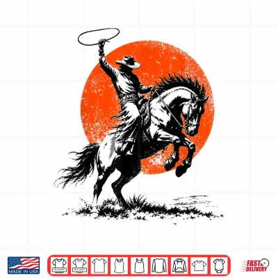 Design Cowboy Riding Horse Retro Sun Western Wild West Shirt