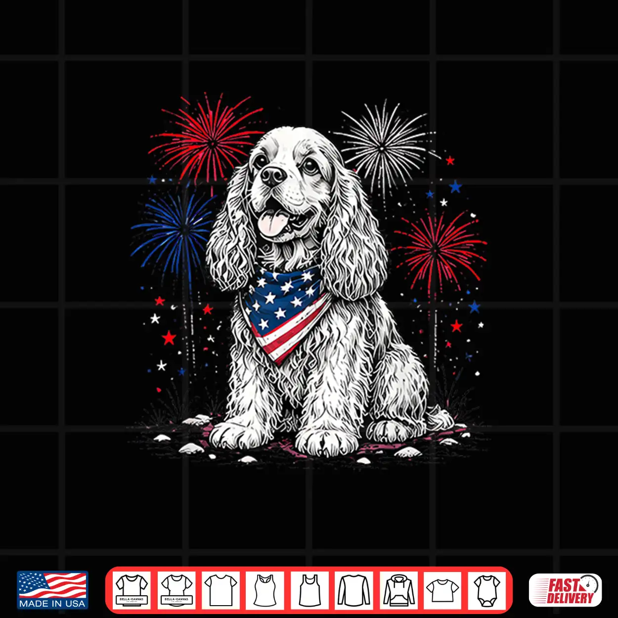 Cocker Spaniel America’S 250Th Patriotic Fireworks Animal Shirt Cocker Spaniel America’S 250Th Patriotic Fireworks Animal Shirt