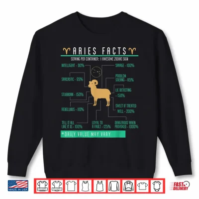 Sweatshirt Aries Facts Birthday Zodiac Sign Personality Horoscope Shirt
