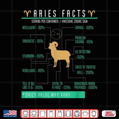 Design Aries Facts Birthday Zodiac Sign Personality Horoscope Shirt