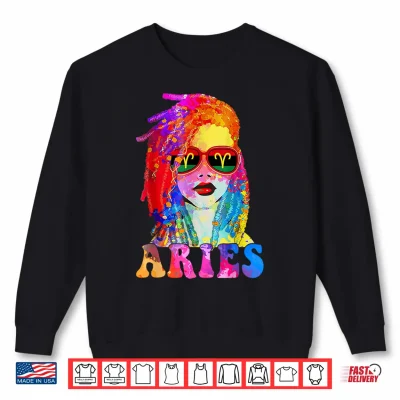 Sweatshirt Aries Locd Woman Black Queen Art Zodiac Birthday Shirt