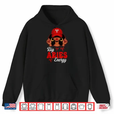 Hoodie Big Aries Energy Afro Women Red Cap Black Girl Zodiac Shirt