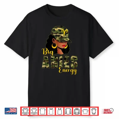 Big Aries Energy Camouflage Black Woman Cap Zodiac Shirt