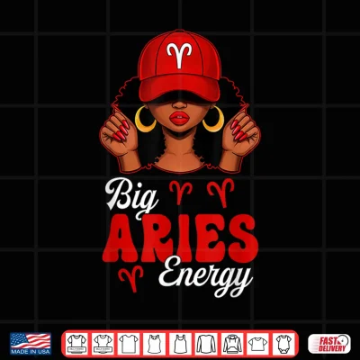 Design Big Aries Energy Afro Women Red Cap Black Girl Zodiac Shirt