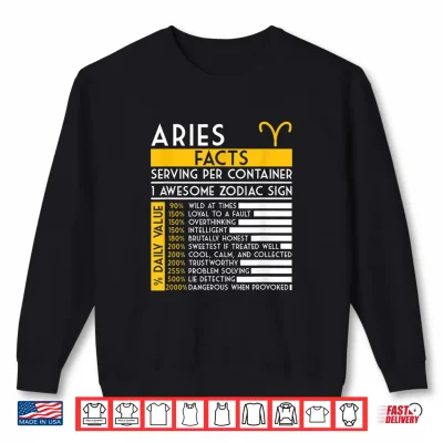 Sweatshirt Aries Facts Zodiac Horoscope Funny Astrology Star Sign Shirt