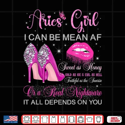 Design Aries Girl Birthday High Heels Dripping Lips Zodiac Women Shirt