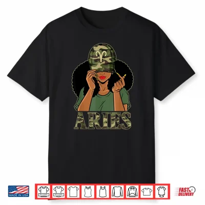 Aries Girl Black Woman With Cap Camo Afro Woman Zodiac Shirt