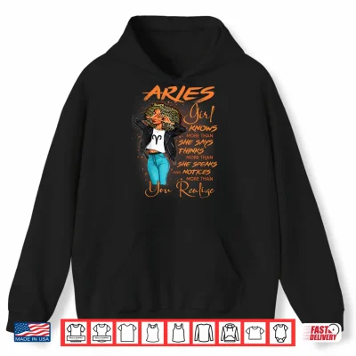 Hoodie Aries Girl Knows More Than She Says For Black Women Shirt