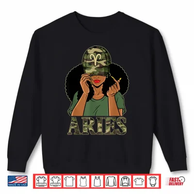 Sweatshirt Aries Girl Black Woman With Cap Camo Afro Woman Zodiac Shirt