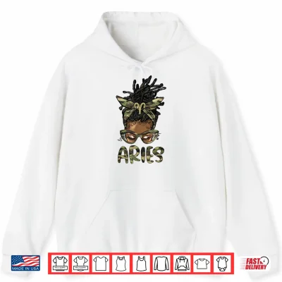 Hoodie Aries Girl Woman Locd Messy Bun Camo Black Women Shirt