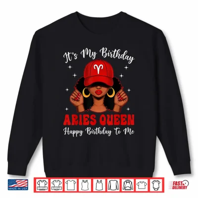 Sweatshirt Aries Queen Afro Women Red Cap Black Girl Birthday Shirt