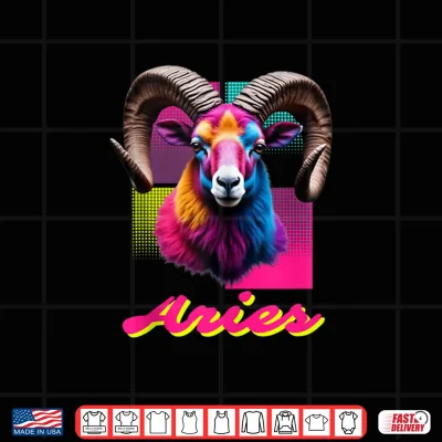 Aries Neon Ram Head Retro Zodiac Design Ram Lovers Aries Shirt 4 Design Aries Neon Ram Head Retro Zodiac Design Ram Lovers Aries Shirt