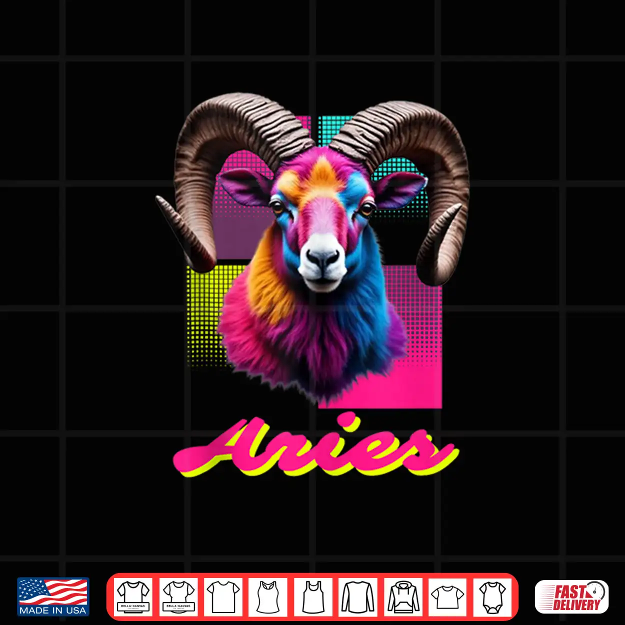 Aries Neon Ram Head Retro Zodiac Design Ram Lovers Aries Shirt Aries Neon Ram Head Retro Zodiac Design Ram Lovers Aries Shirt
