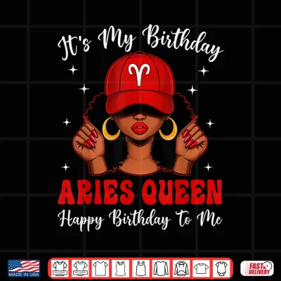 Design Aries Queen Afro Women Red Cap Black Girl Birthday Shirt