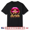 Aries Queen Girl Zodiac Birthday Women Pink Lips Gold Chain Shirt