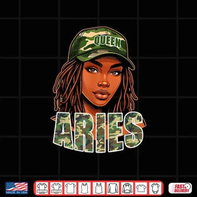Design Aries Queen Camo Hat Locs Birthday Black Woman Shirt