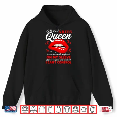 Hoodie Aries Queen Zodiac Red Lip Birthday Graphic Men Women Shirt