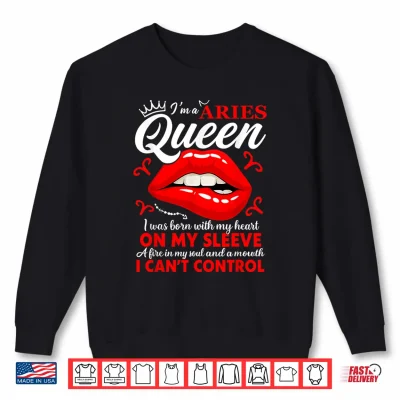 Sweatshirt Aries Queen Zodiac Red Lip Birthday Graphic Men Women Shirt