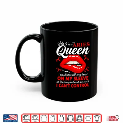 Mug Aries Queen Zodiac Red Lip Birthday Graphic Men Women Shirt