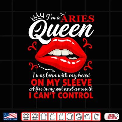 Design Aries Queen Zodiac Red Lip Birthday Graphic Men Women Shirt
