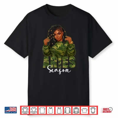 Aries Season Loc’D Black Woman Camo Zodiac Sign Shirt