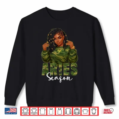 Sweatshirt Aries Season Locd Black Woman Camo Zodiac Sign Shirt