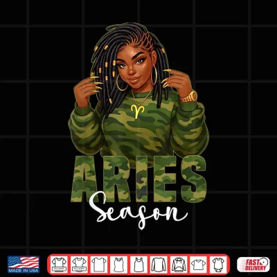 Design Aries Season Locd Black Woman Camo Zodiac Sign Shirt