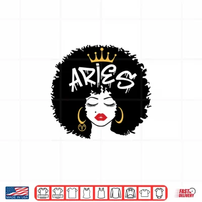 Design Aries Zodiac Sign African Hair Style Queen Afro Astrology Shirt