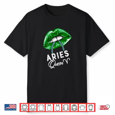 Green Aries Queen Lips Chain Zodiac St Patricks Day Shirt