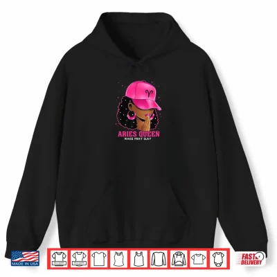 Hoodie Pink Aries Queen Black Girl Woman Cap Zodiac Sign Birthday Shirt