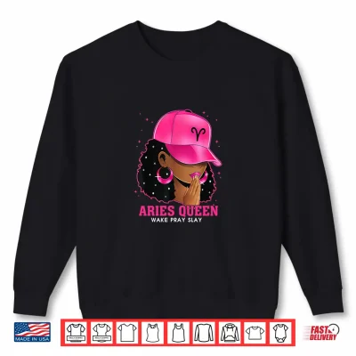 Sweatshirt Pink Aries Queen Black Girl Woman Cap Zodiac Sign Birthday Shirt