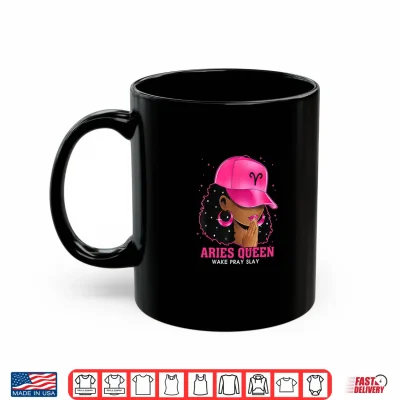 Mug Pink Aries Queen Black Girl Woman Cap Zodiac Sign Birthday Shirt