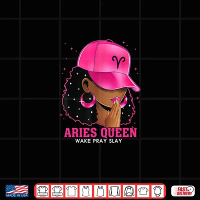 Design Pink Aries Queen Black Girl Woman Cap Zodiac Sign Birthday Shirt