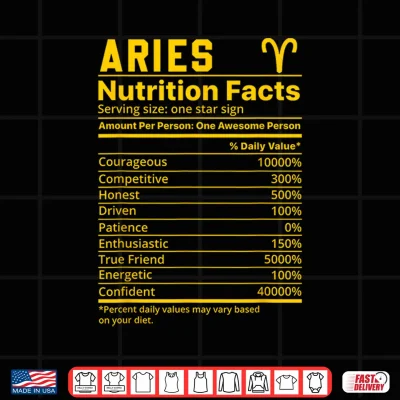 Design Zodiac Aries Nutrition Facts Shirt