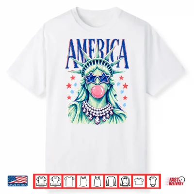 America Statue Of Liberty Blowing Bubble Gum 4Th Of July Shirt