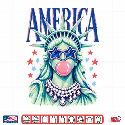 Design America Statue Of Liberty Blowing Bubble Gum 4th Of July Shirt