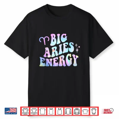 Aries Big Energy Retro Smile Flower Zodiac Birthday Shirt