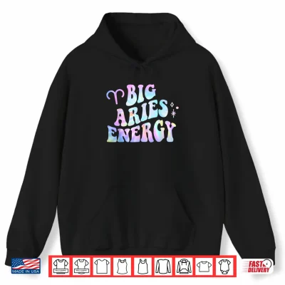 Hoodie Aries Big Energy Retro Smile Flower Zodiac Birthday Shirt 2