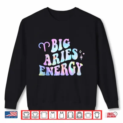 Sweatshirt Aries Big Energy Retro Smile Flower Zodiac Birthday Shirt 1
