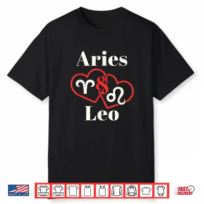Aries Leo Zodiac Couples Astrology Heart Valentines Day Shirt