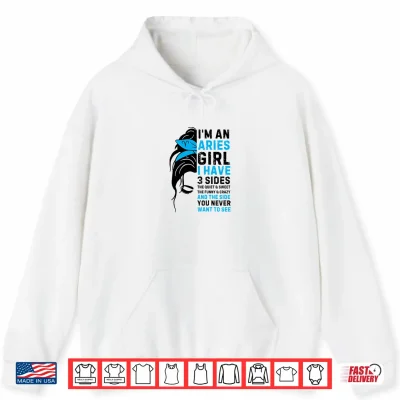 Hoodie Aries Queen Aries Zodiac Sign Messy Bun Women Girls Ladies Shirt 1