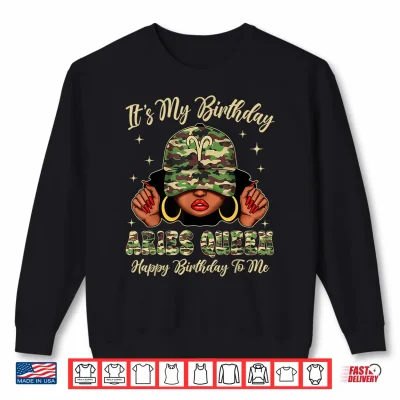 Sweatshirt Aries Queen Black Woman Camouflage Cap Zodiac Sign Shirt 2