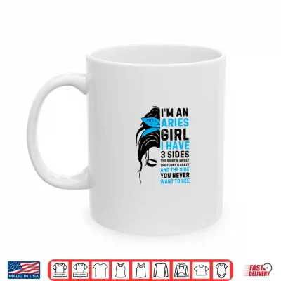 Mug Aries Queen Aries Zodiac Sign Messy Bun Women Girls Ladies Shirt 2