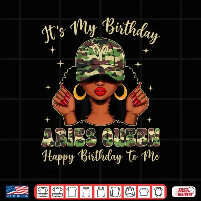 Design Aries Queen Afro Women Camo Cap Black Girl Birthday Shirt 1